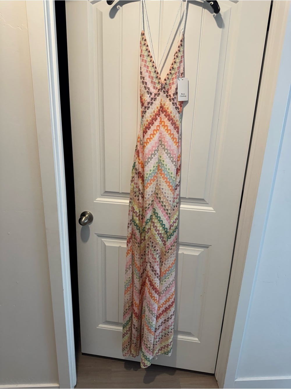 Rosa Clothing Bohemian Herringbone Spaghetti Strap Maxi Dress Large New - Picture 3 of 8